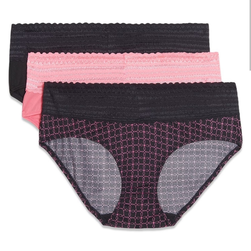 3 Pack Hipsters Microfiber wirh Lace Dig-Free Comfoey Waistband